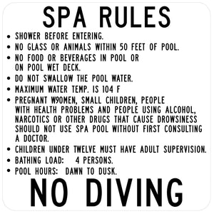 Spa Rules No Driving - Municipal Supply & Sign Co.