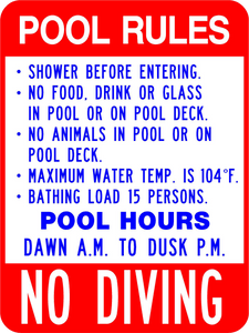 Pool Rules No Diving - Municipal Supply & Sign Co.
