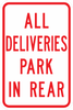 PS-3-All Deliveries Park In Rear Sign - Municipal Supply & Sign Co.