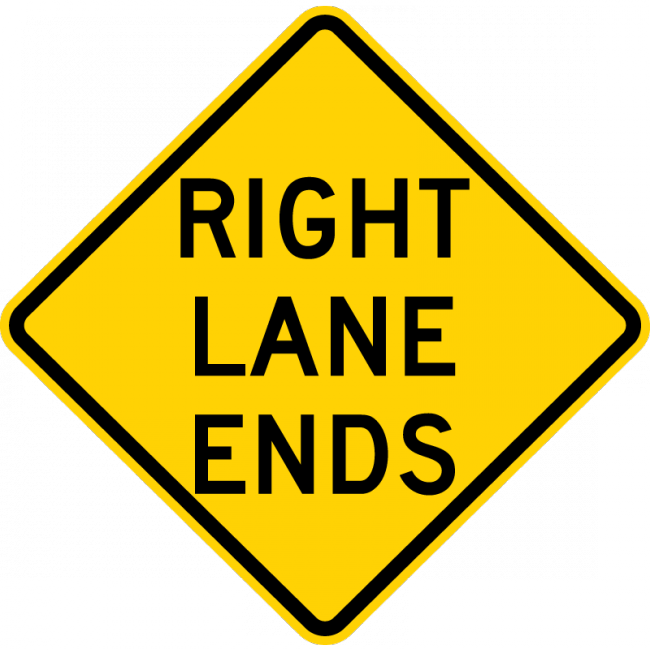 W9-1-Left (Right) Lane Ends Sign - Municipal Supply & Sign Co.