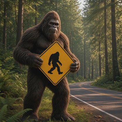 Bigfoot Crossing - 18 x 18 Sasquatch Warning Sign. High Intensity Prismatic Reflective Sheeting. A Real Sign.