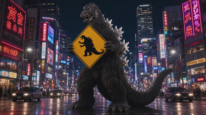 Godzilla Crossing - 18 x 18 Godzilla Warning Sign. High Intensity Prismatic Reflective Sheeting. A Real Sign.