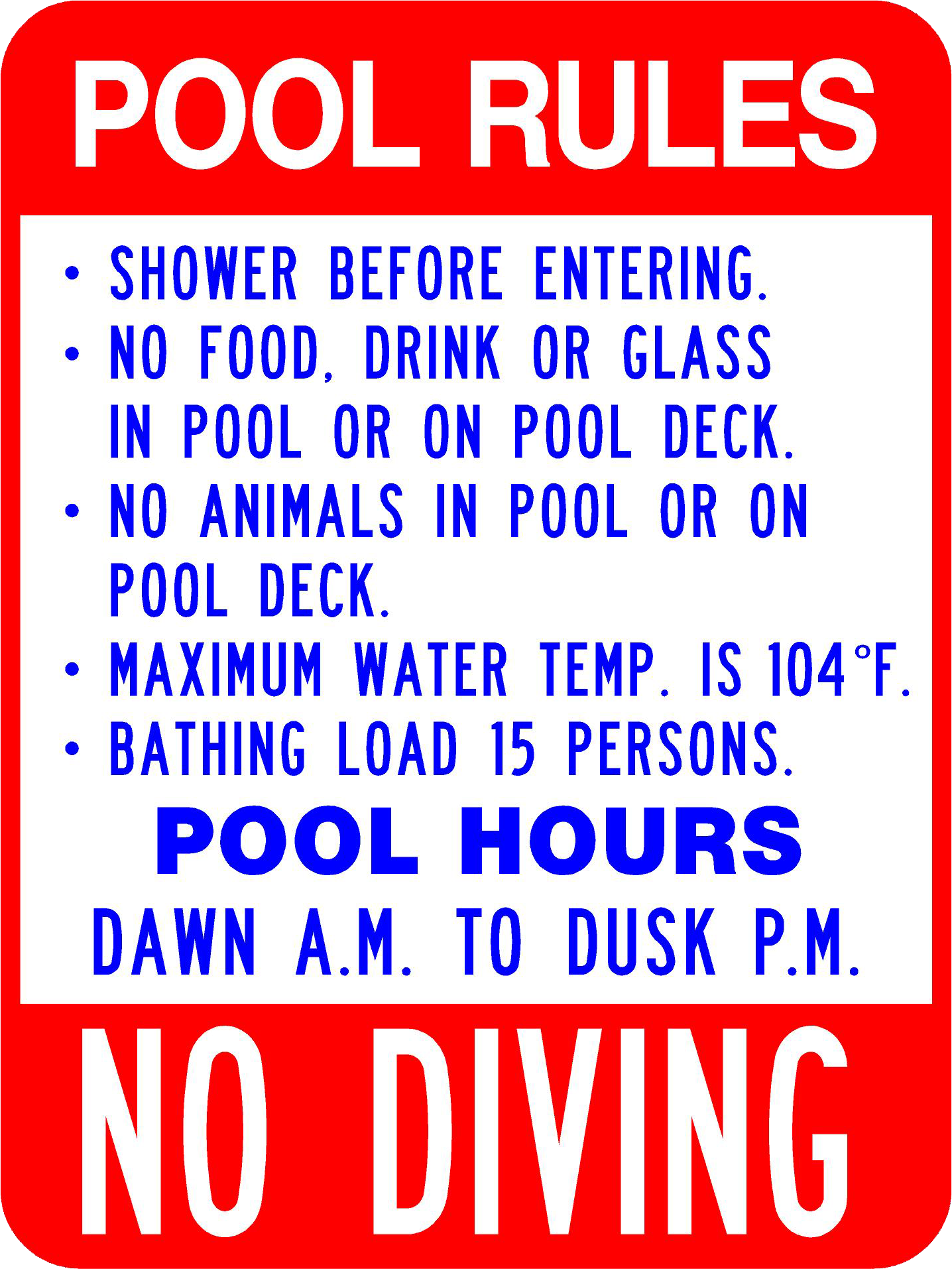 Pool Rules No Diving - Municipal Supply & Sign Co.