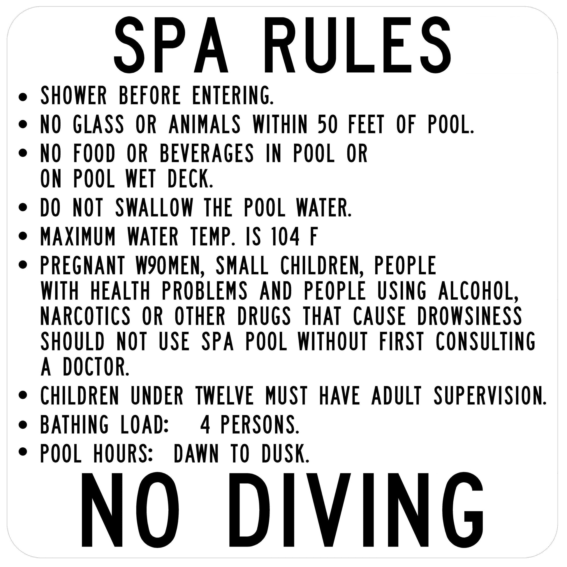 Spa Rules No Driving - Municipal Supply & Sign Co.