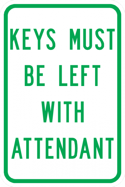 PS-25-Keys Must Be Left With Attendant Sign - Municipal Supply & Sign Co.