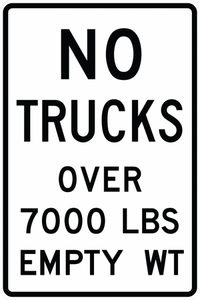 R12-3-No Trucks Over XX LBS Empty WT Sign - Municipal Supply & Sign Co.