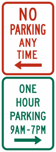 R7-200a-No Parking Any Time/One Hour Parking (combined sign) - Municipal Supply & Sign Co.