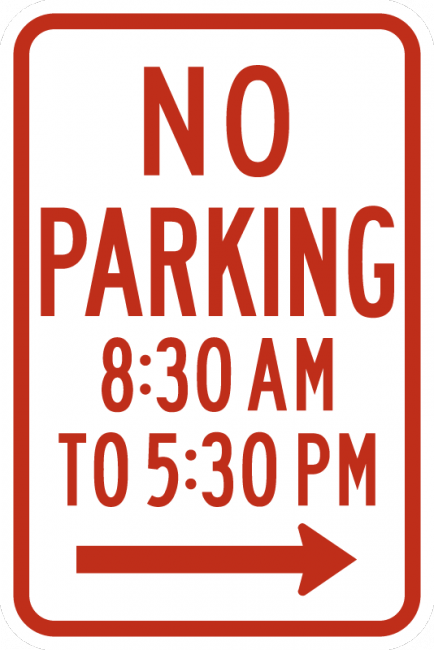 R7-2a-No Parking XXam to XXpm Sign with arrow - Municipal Supply & Sign Co.