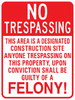 No Trespassing Construction Site Sign - Municipal Supply & Sign Co.